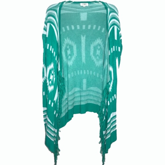 Umgee Sweaters - Umgee | green fringe tribal print cardigan